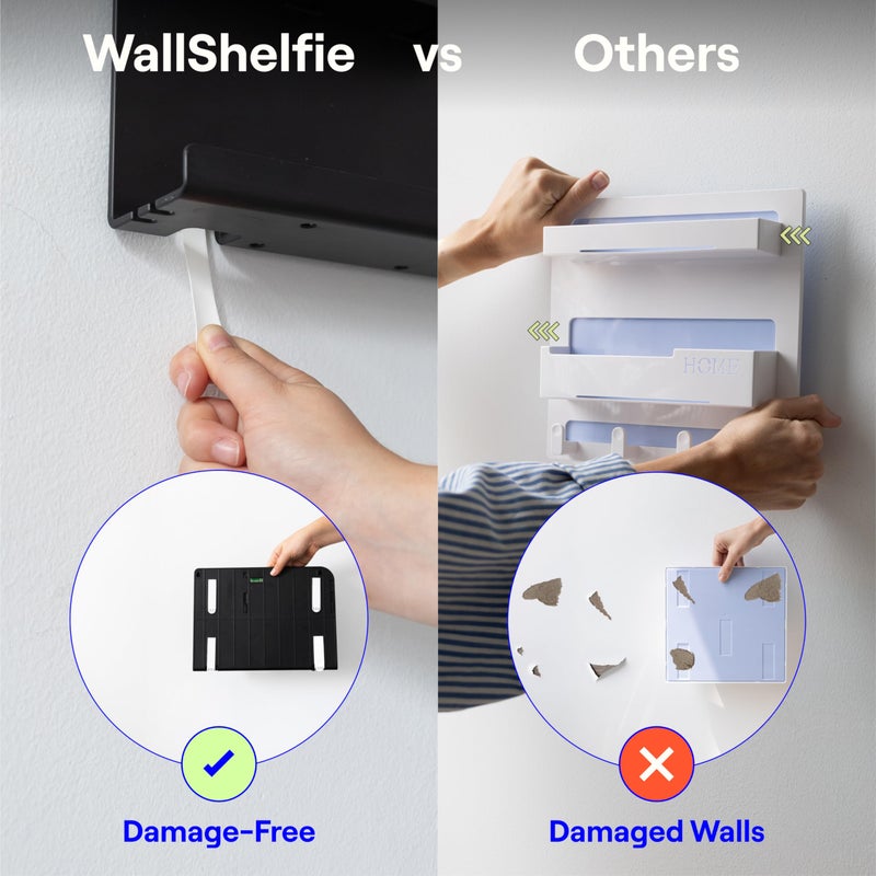 WallShelfie منظم حائط بجانب السرير، أرفف عائمة بجانب السرير، ملحقات أساسية للتركيب على الحائط لديكور الغرفة، منظم مكياج، حامل للتحكم عن بعد، أبيض - Image 5